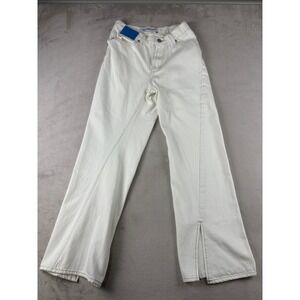 Ann Andelman White Wide Leg Split Hem Denim Jeans Asymmetrical Seams Womens